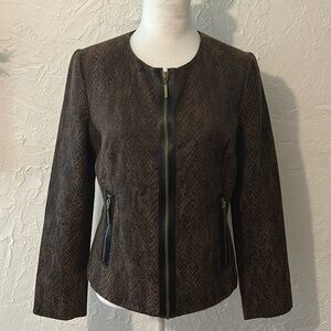 Dana Buchman Women Animal Print Long Sleeve Full Zip Front Casual Jacket Size 6